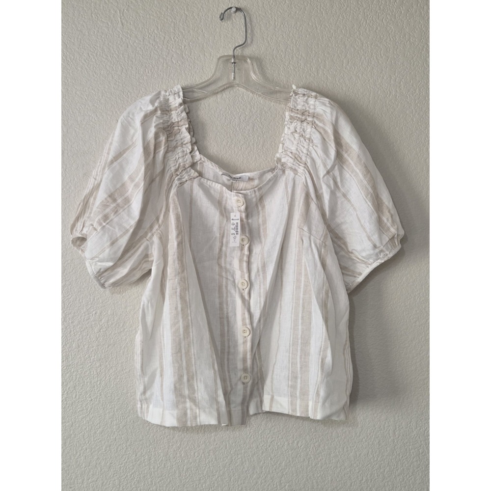 NWT Madewell Linen-Blend Square Neck Button-Front Striped Top Sz XXL Cottagecore